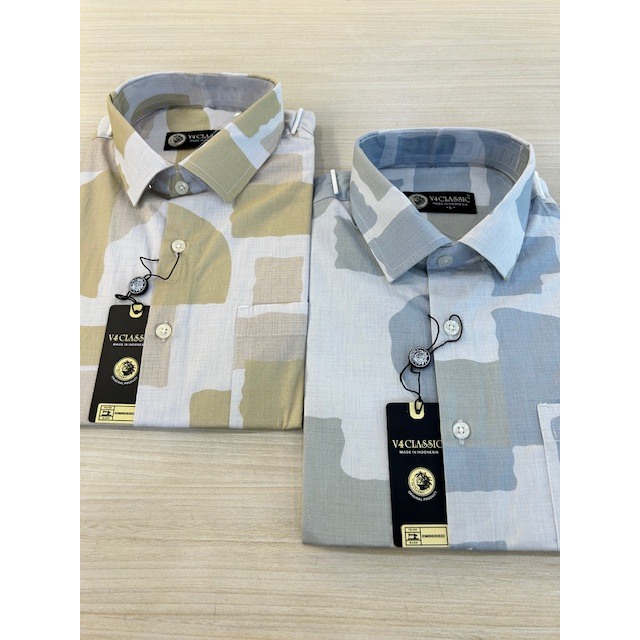 V4 Classic - Kemeja Pria Katun Printing Lengan Pendek - V4S035