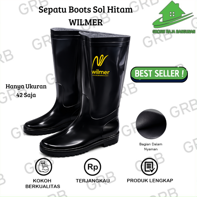 Sepatu Boots Pria Hitam Karet Proyek Sepatu Boot WILMER Tinggi Karet Sepatu boots Safety Tahan Air