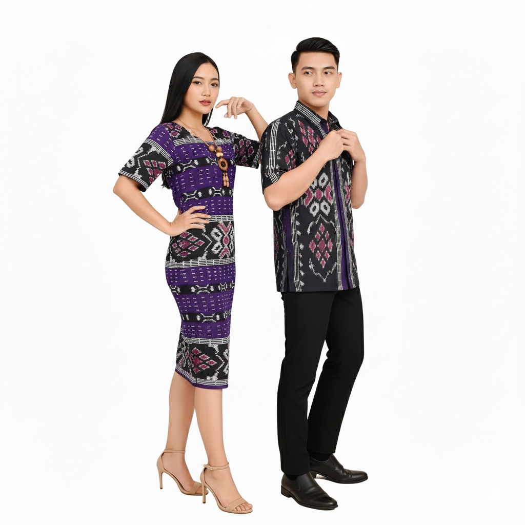 Baju Couple Natal Kemeja Dress Tenun UNGU S-XXL PREMIUM DIJUAL TERPISAH