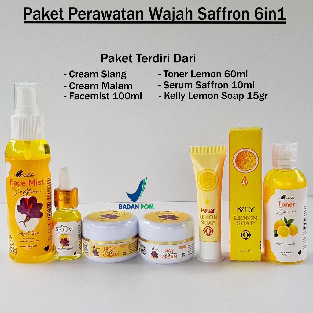 Paket Cream Saffron Siang & Malam + kelly Lemon Soap 15gr + Toner Extra Lemon + Facemist + Serum Saf