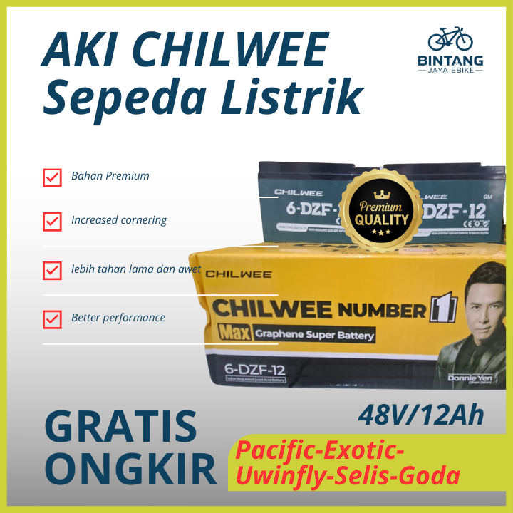 AKI BATERAI SEPEDA LISTRIK / MOTOR LISTRIK CHILWEE NUMBER 1 ORIGINAL | AKI SLA SEPEDA LISTRIK UWINFL