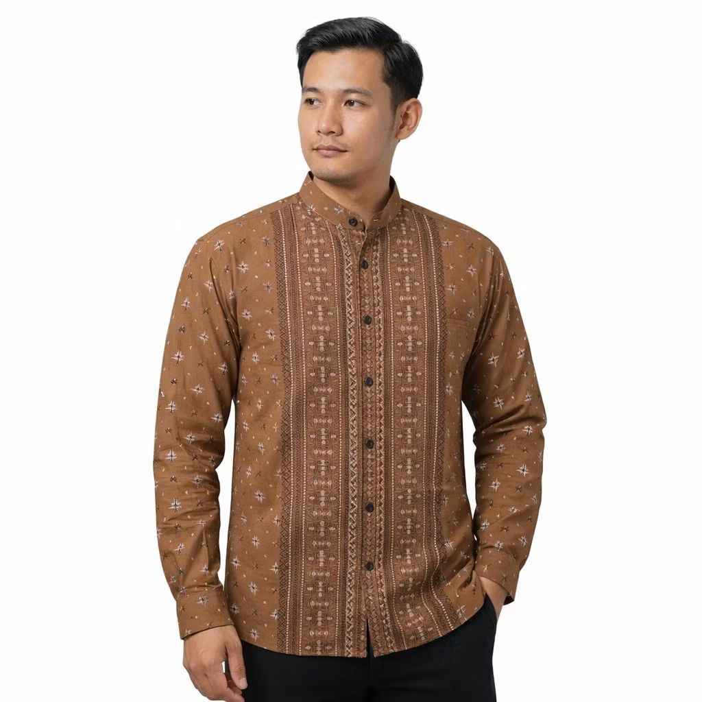 Kemeja Koko Katun Madinah Motif Gradasi Pria Poliester Katun Muslim Kain Lembut Panjang Nyaman Manse