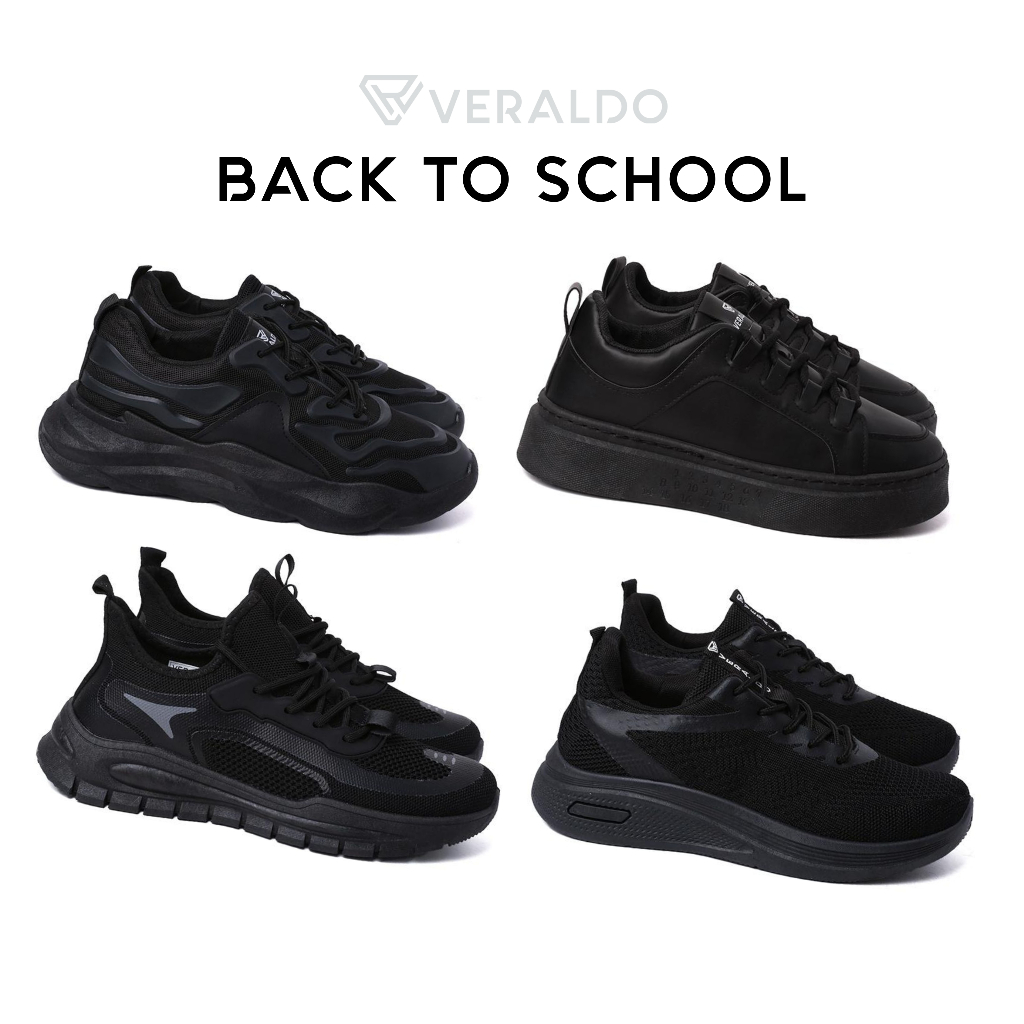 VERALDO Sepatu Pria Sekolah Olahraga Hitam Sneakers Shoes Kets