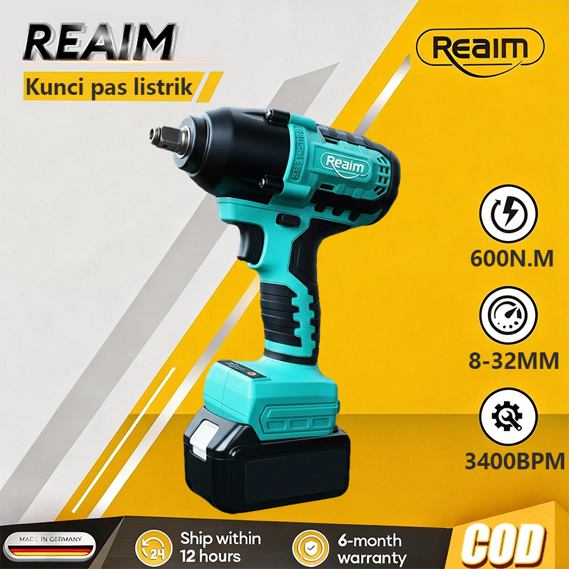 reaim 600N.M Impact Wrench Nirkabel Brushless
