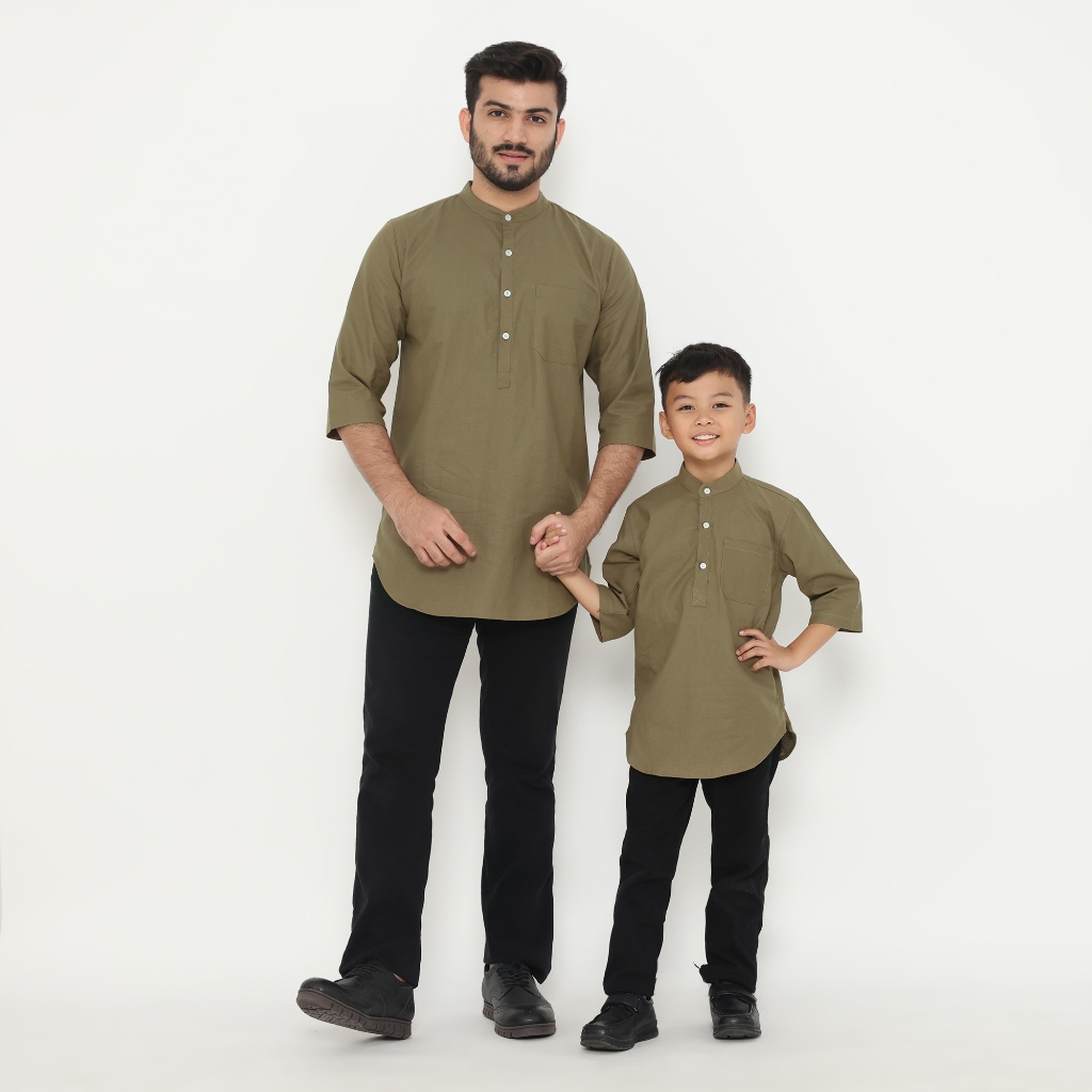 Dancus Kemeja Koko Pakistan Couple / Koko Kurta Couple Ayah Anak Warna Olive OLRM354