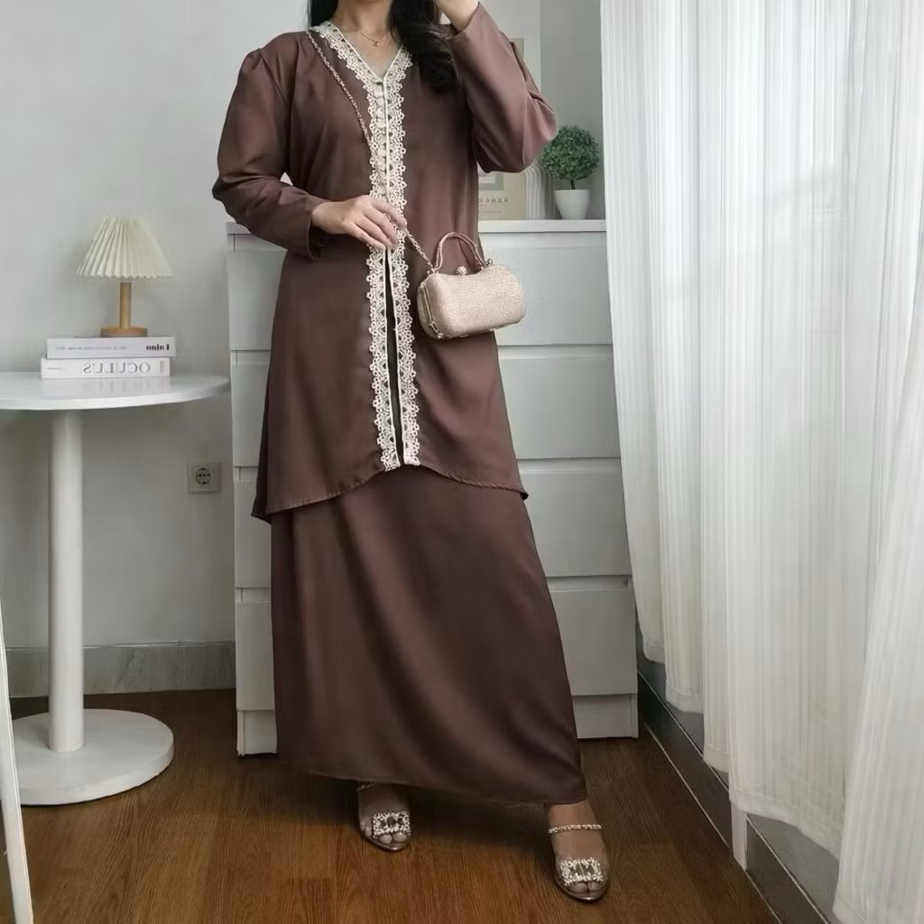 Oneset MAZAYA Baju Kurung Melayu Dres Wanita Baju Lebaran Shakila Kancing Cantik Dewasa Setelan Tuni