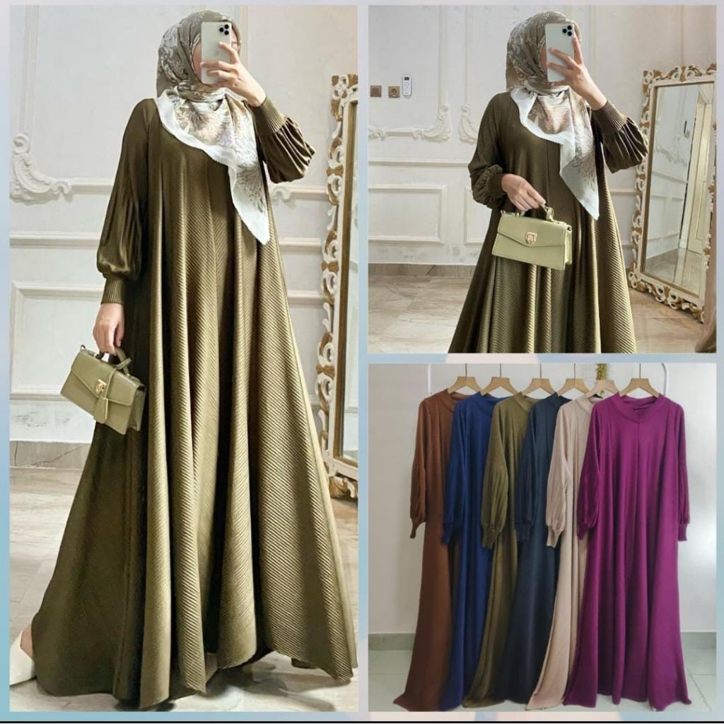 Dress Maxy plisket import gamis plisket premium