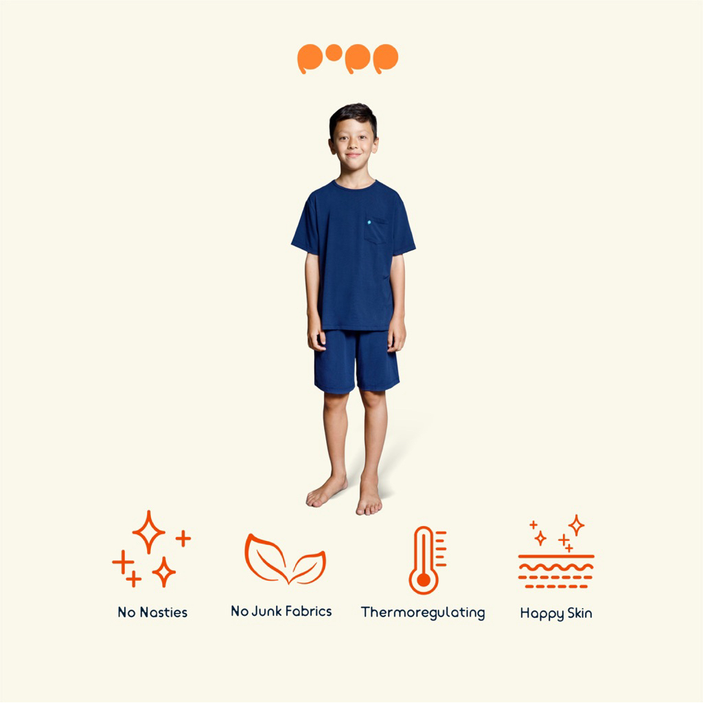 Popp - Boy Playset (Top & Short) Lenzing Modal OEKO-TEX 100, Pure Soft, Baju Rumah Anak ukuran Besar
