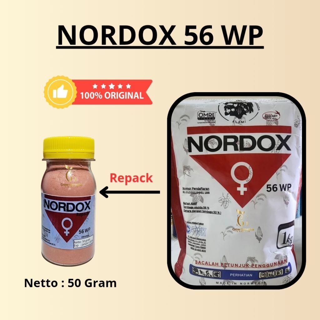 NORDOX 56 WP || FUNGSIDA BAKTERISIDA ALAMI ORIGINAL || KEMASAN REPACK 50 GRAM ORIGINAL