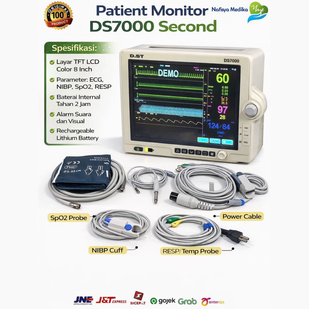 Patient Monitor DS7000 Second | Monitor Pasien ECG NIBP SpO2 RESP | Layar 8 Inch | Portable | Patien