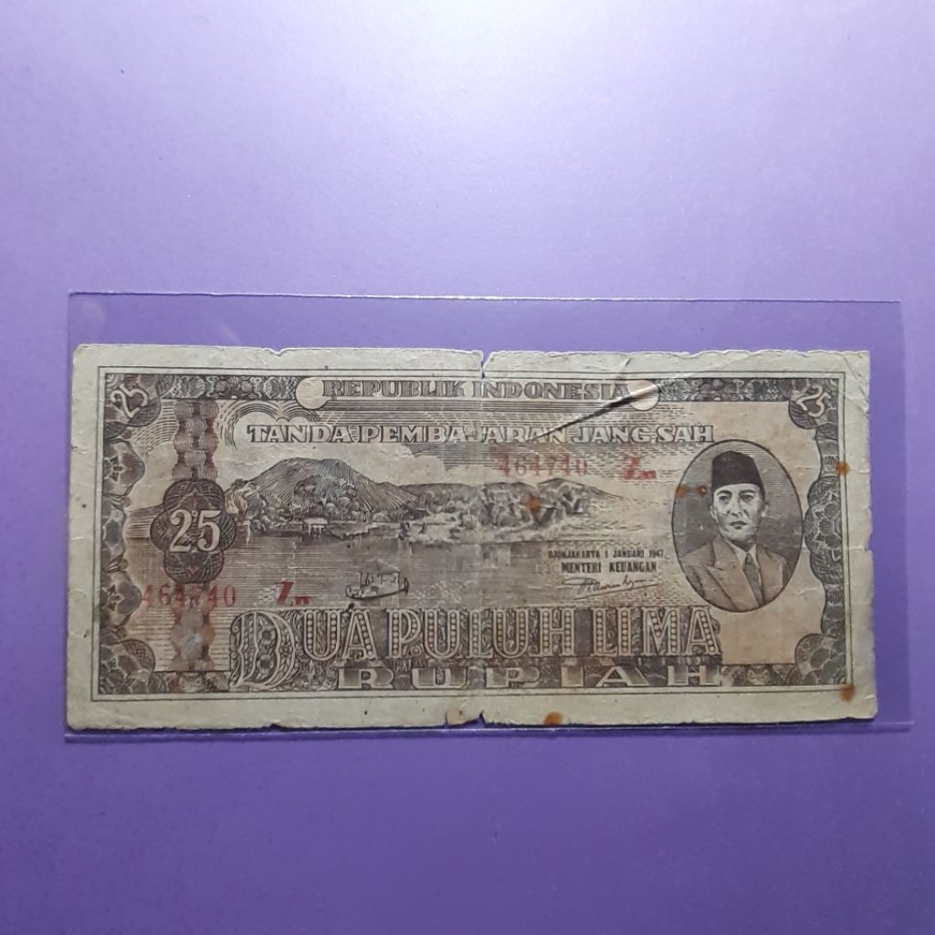 uang kuno 25 rupiah ori 1947