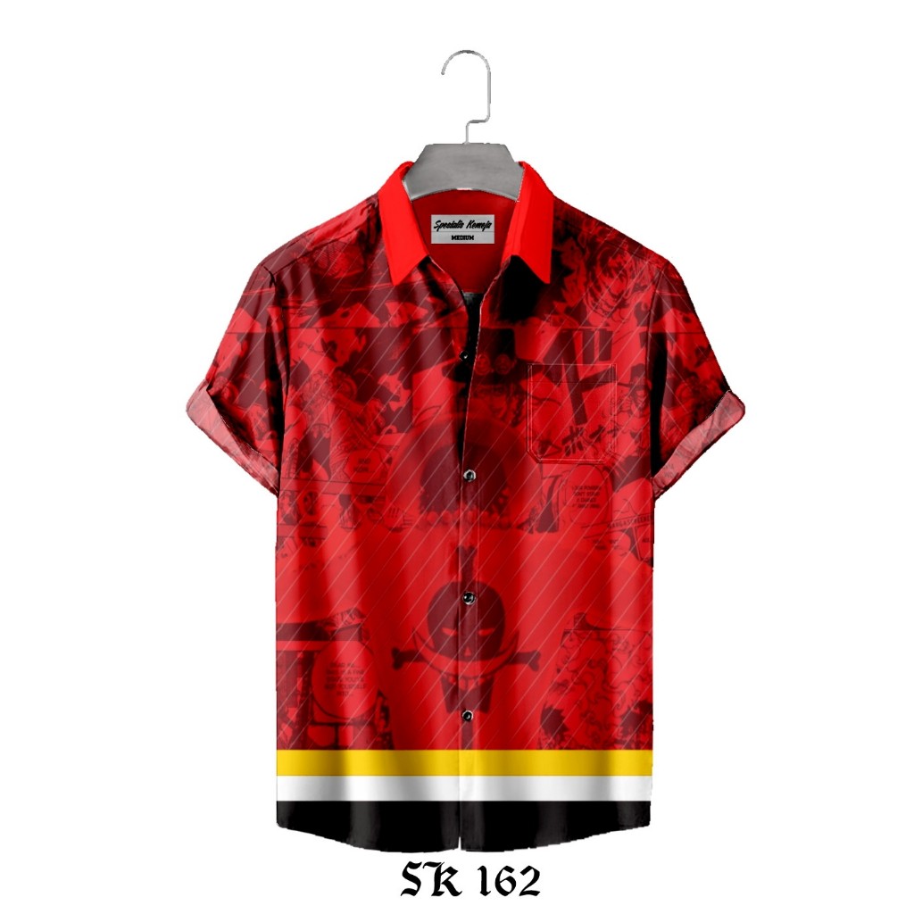 Kemeja Casual Pria Series One Piece Portgas D. Ace A-162 Baju Anime Full Print Katun Nyaman Lengan P