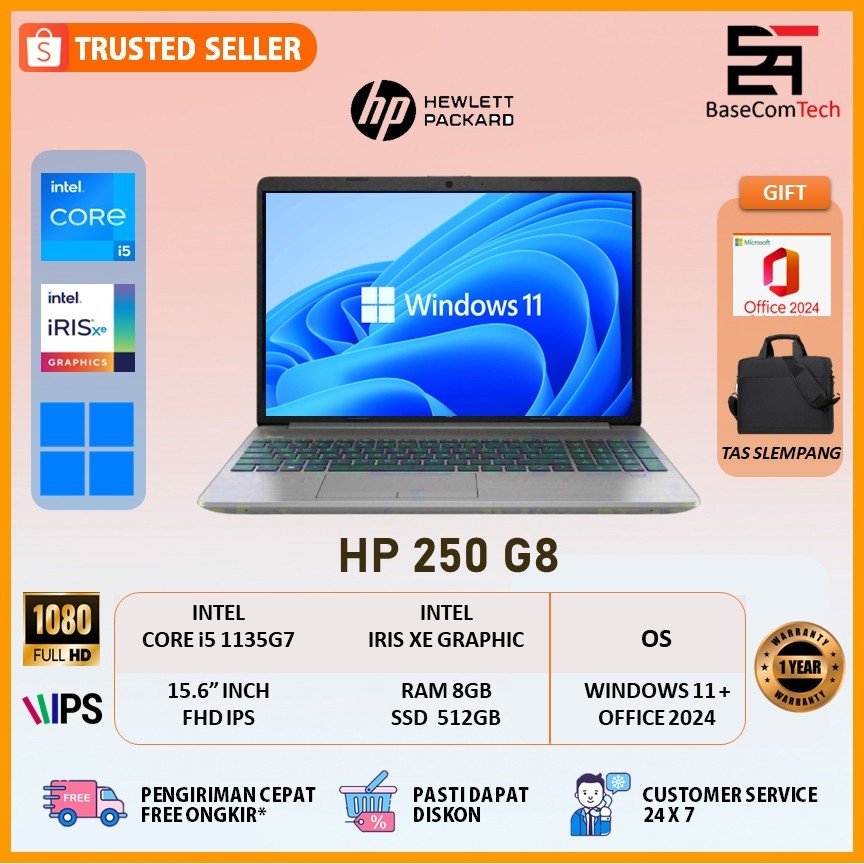 HP 250 G8 i5 1135G7 RAM 8GB/512GB 15.6 inci FHD IPS Windows 11