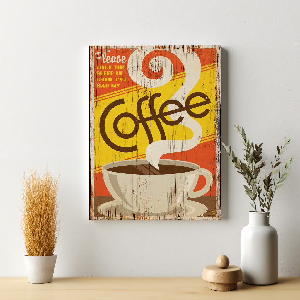 Poster Coffee Retro Dekorasi Kayu Warung Kopi Kafe Hiasan Dinding