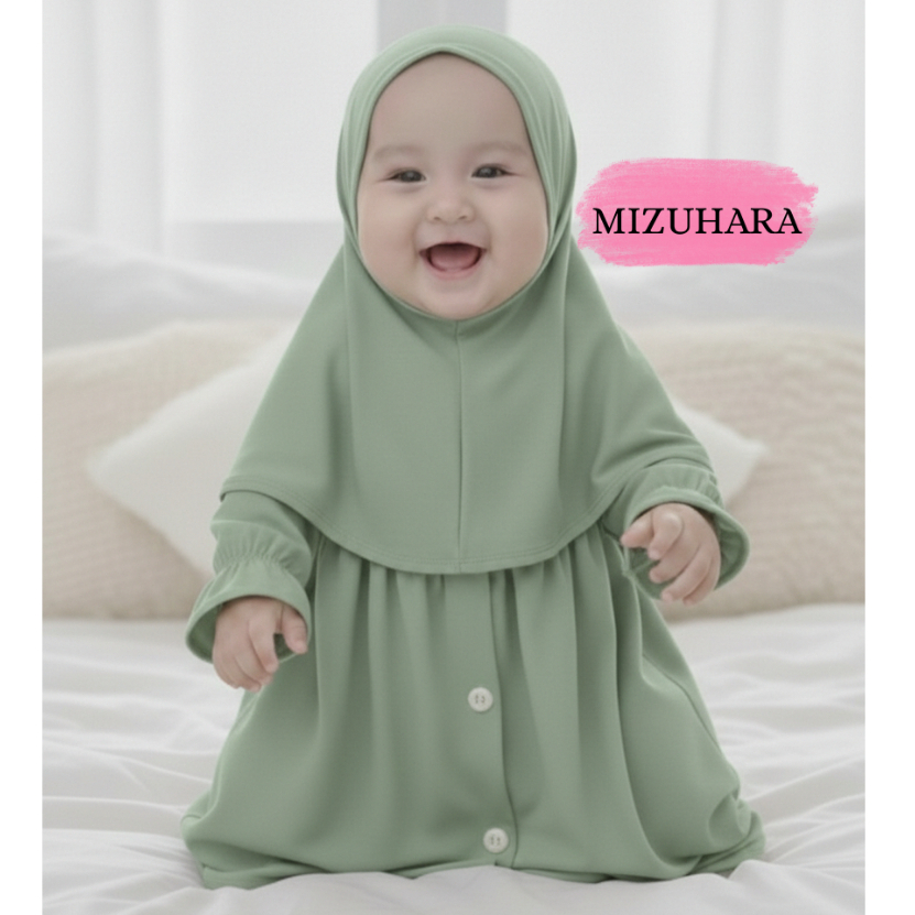 MIZUHARA - Gamis Bayi New Born Umur 1 6b 12 Bulan / Gamis One Set Hijab Anak Perempuan Lucu / Dress 