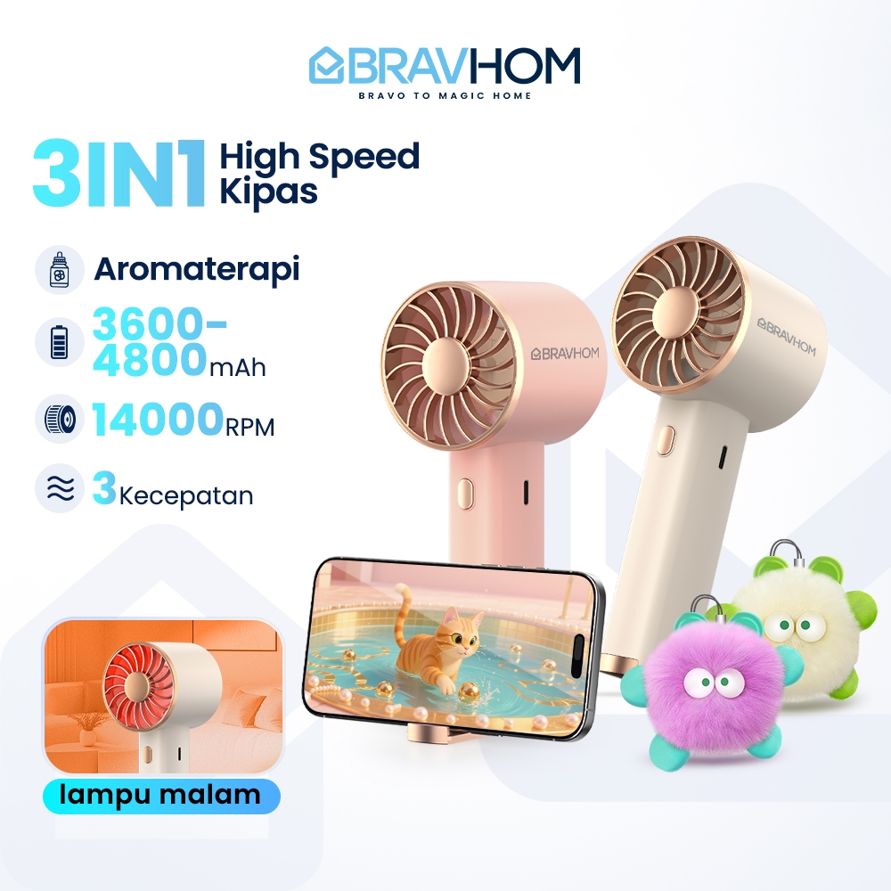 BRAVHOM Kipas Angin Mini 3IN1 Powerbank Aromaterapi 3 kecepatan Kipas Angin Portable dan Lampu FN16