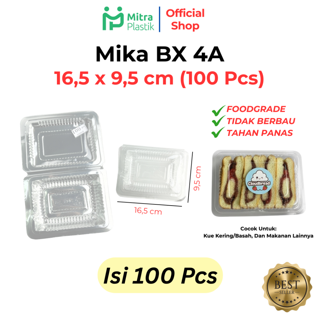 Plastik Mika BX 4A Kotak MIka 100 pcs Box Nasi Kue Dimsum