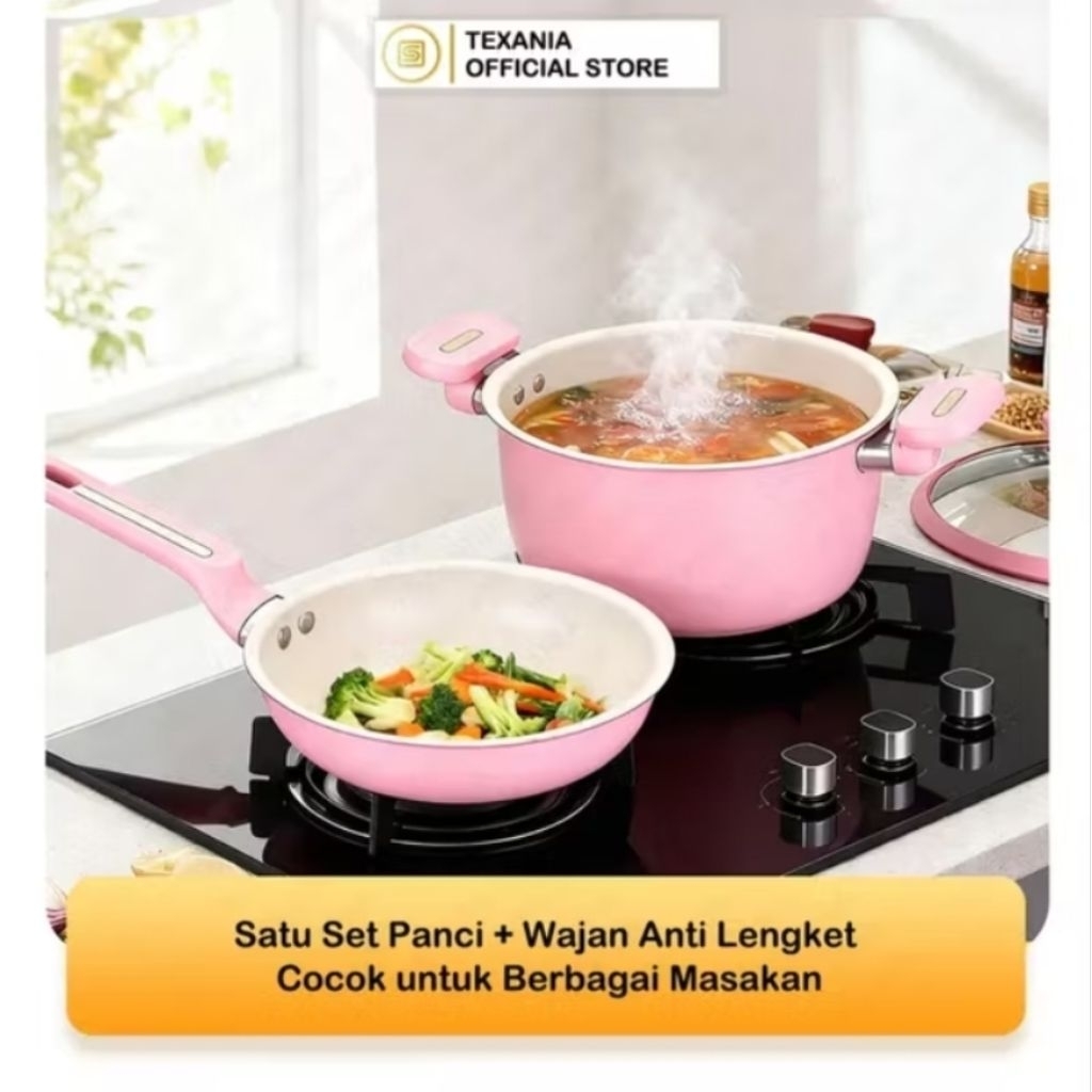 TEXANIA 1 SET PANCI DAN WAJAN PINK DIAMETER 20