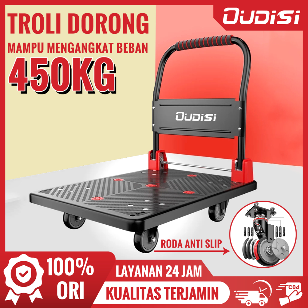 OUDISI trolley troli Barang Lipat 70-500kg Handtruck Besi Silent Wheel Troli Besi Serbaguna troli Li