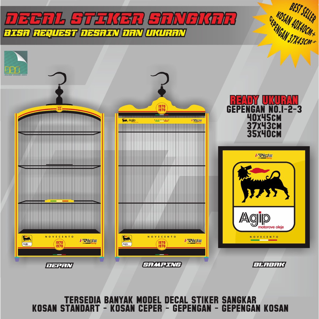 STIKER DECAL SANGKAR MOTIF AGIP YELLOW GEPENGAN NO1,2,3 DAN KOSAN BP 40x40 STIKER SANGKAR KOTAK DECA