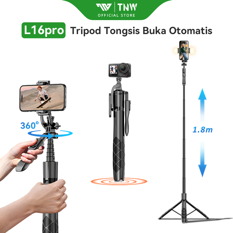 TNW L16PRO 180CM Tongsis Tripod Automatic Pop Up Aluminium Alloy Selfie Stick With Bluetooth Remote+