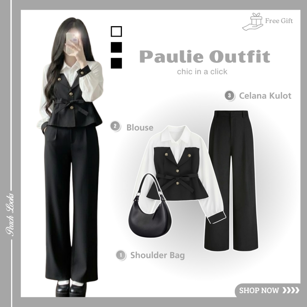 Trend One Set Fashion Kekinian ( Shoulder Bag + Blouse + Celana Kulot )  Setelan Remaja Ootd Vanilla