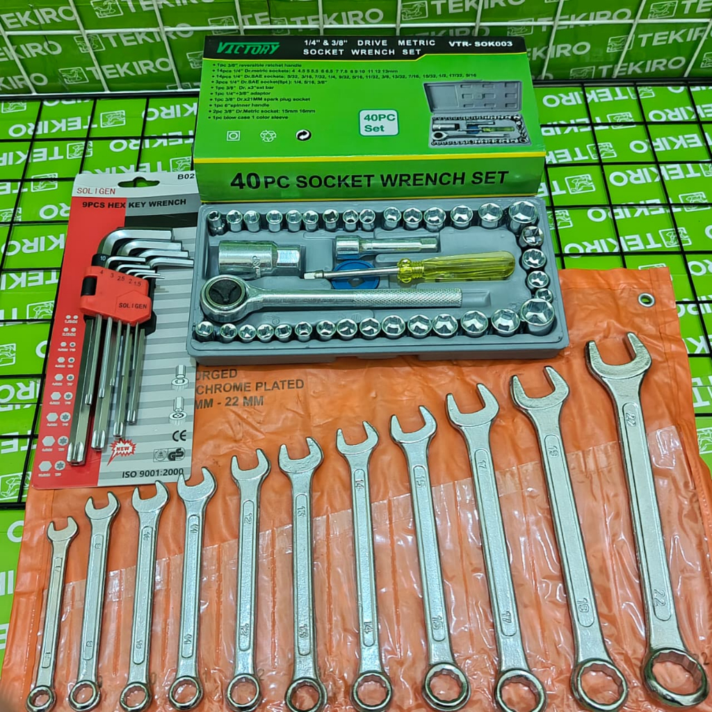 Paket Kunci Bengkel Lengkap 1 Set / Kunci T Tekiro+Kunci Sok+Ring Pas+Tang Kombinasi+L Set Kombinasi
