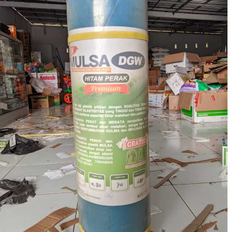 Lebar 140CM Mulsa Hitam Perak Premium DGW 17 KG (480 Meter) Free Kaos