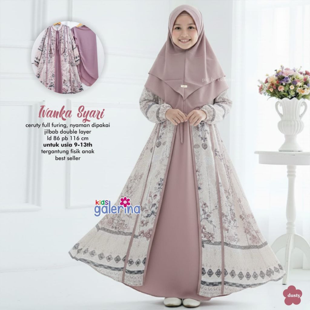 Baju Anak Gamis Anak Syari Gamis Anak Set Jilbab umur 9 - 13 tahun IVANKA Set Syari