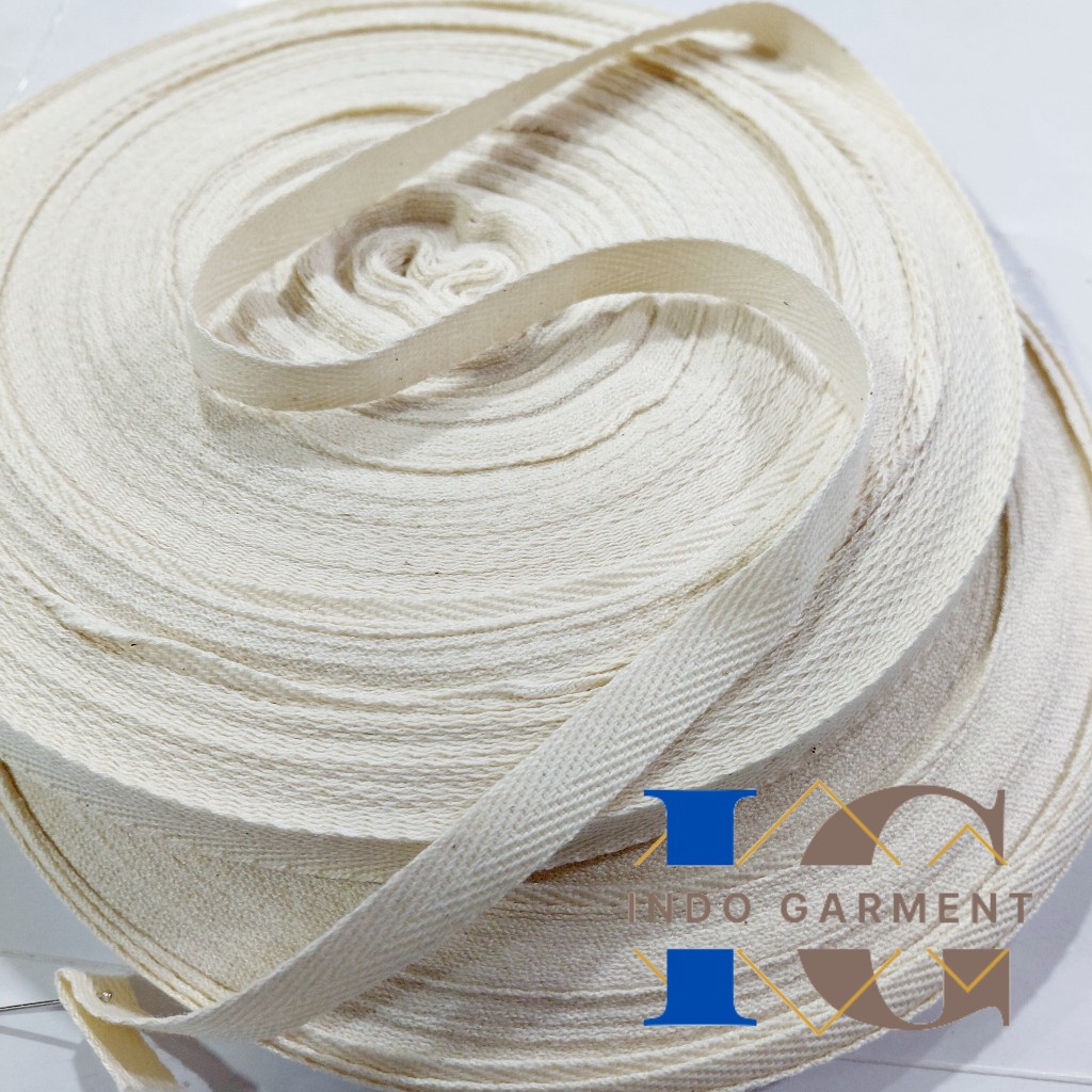 [50yard] Pita Katun 1cm Putih Gading - Piterban Katun 1cm - Pita Katun Polos Putih Twill Tape Murah