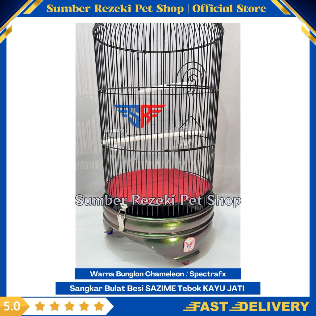 Sangkar Bulat Besi Import SAZIME Tebok Kayu Jati Bunglon Chameleon Kandang Burung LB Kenari Sogon Ko