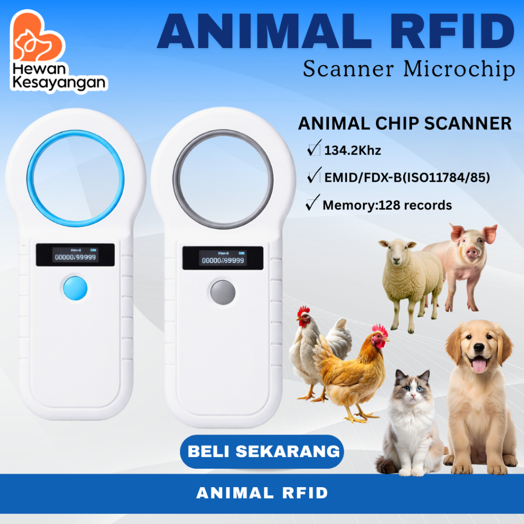 Scanner Microchip Hewan FDX-B 134.2Khz RFID animal microchip reader