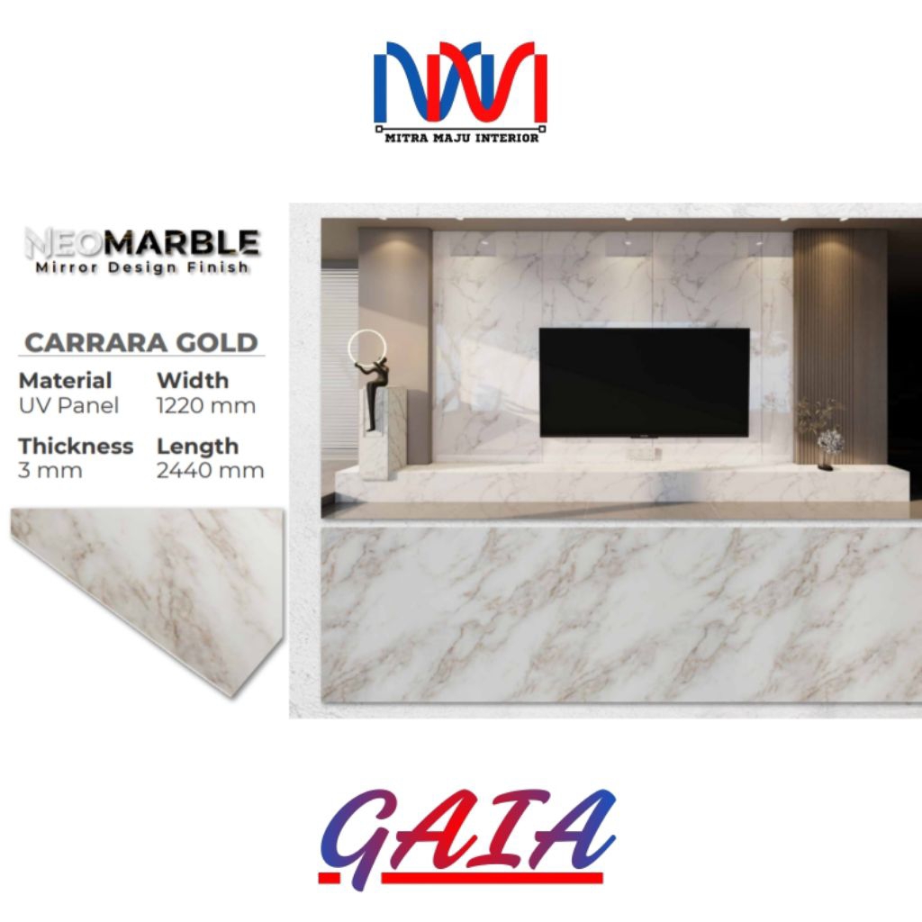 NeoMarble Carrara Gold PVC Panel Papan Lembaran Motif Corak Marmer Interior Dinding