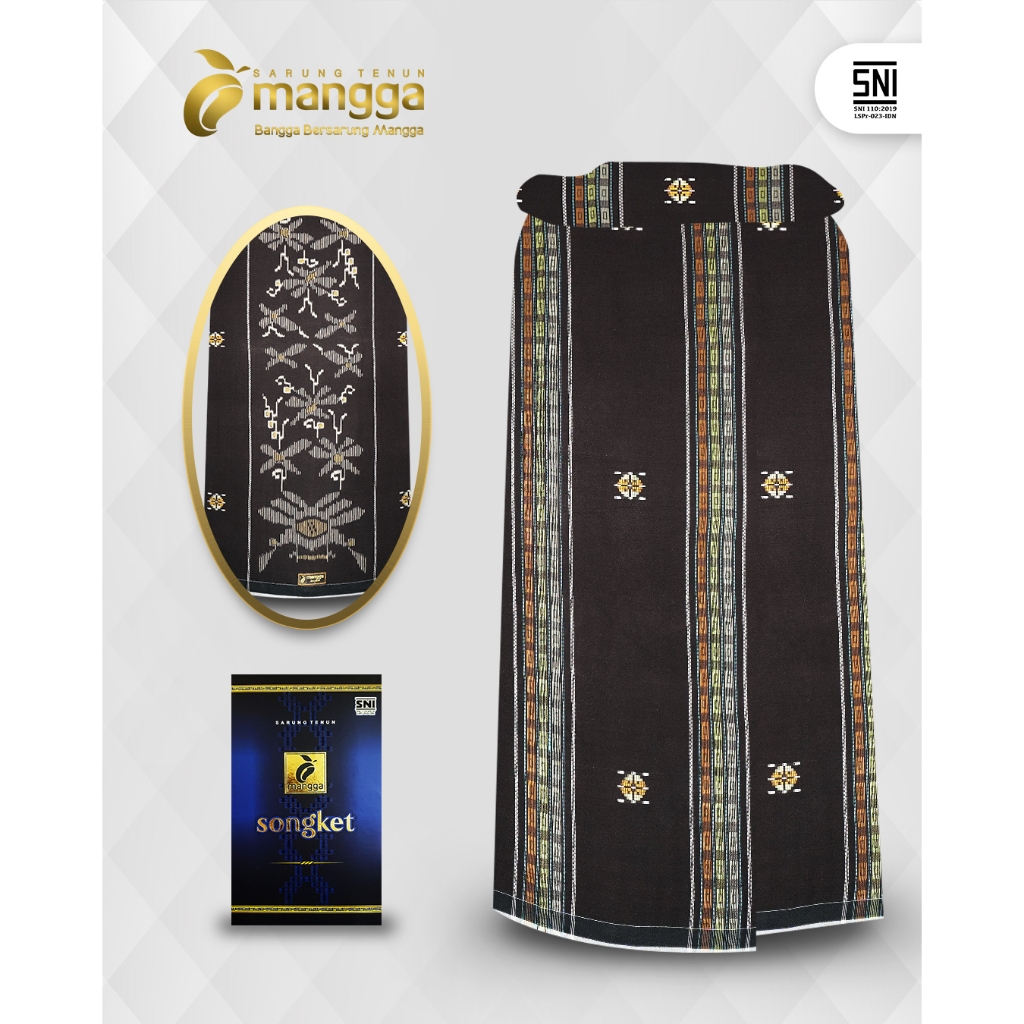 Sarung Mangga Songket Cokelat Dobby Kuning Biru SKT67