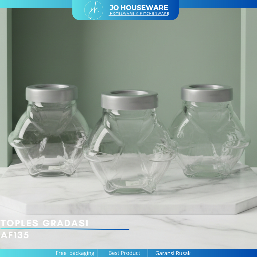 Toples kaca lebaran cantik murah / Toples kaca bening SET 3 PCS AF135