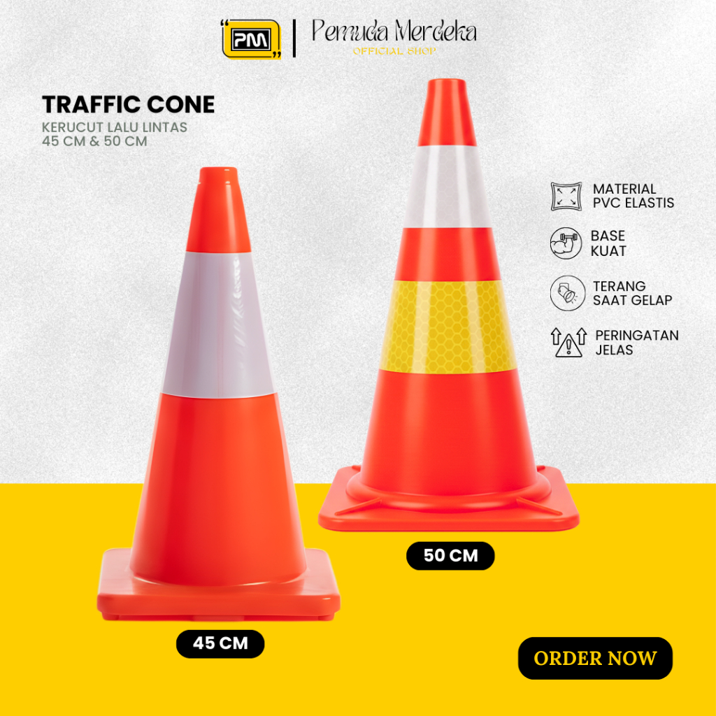 Safety Traffic Cone Rubber 45/ 50 cm Kerucut Lalu Lintas Karet Pengaturan Arus & Lalu Lintas
