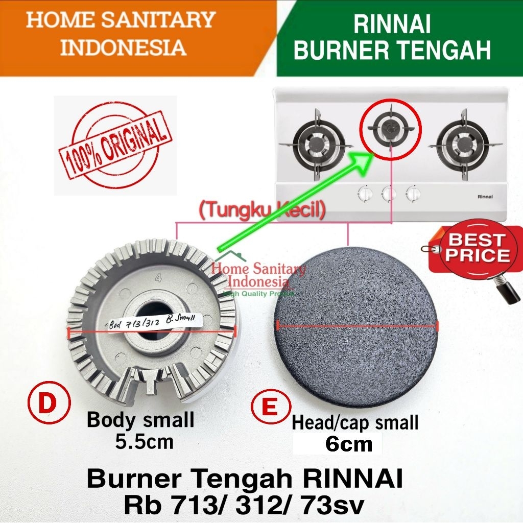 HSI | Sparepart Rinnai Burner kecil Rb 312, Rb 713, Rb 3312, Rb 73sv Burner Tungku TENGAH kompor Tan
