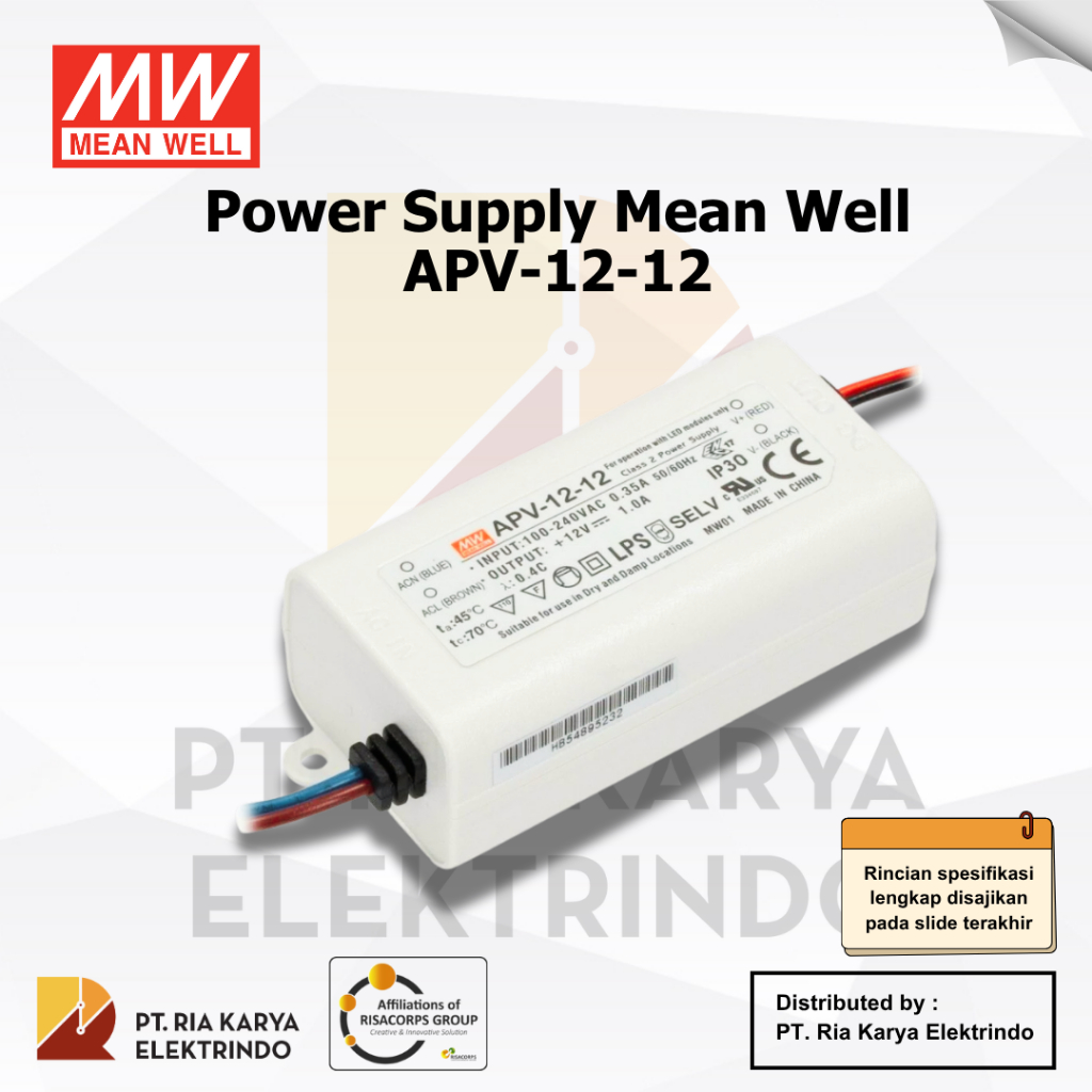 POWER SUPPLY LED DRIVER MEANWELL APV-12-12 | APV-12-24 , 12V 24V Original Bergaransi Resmi