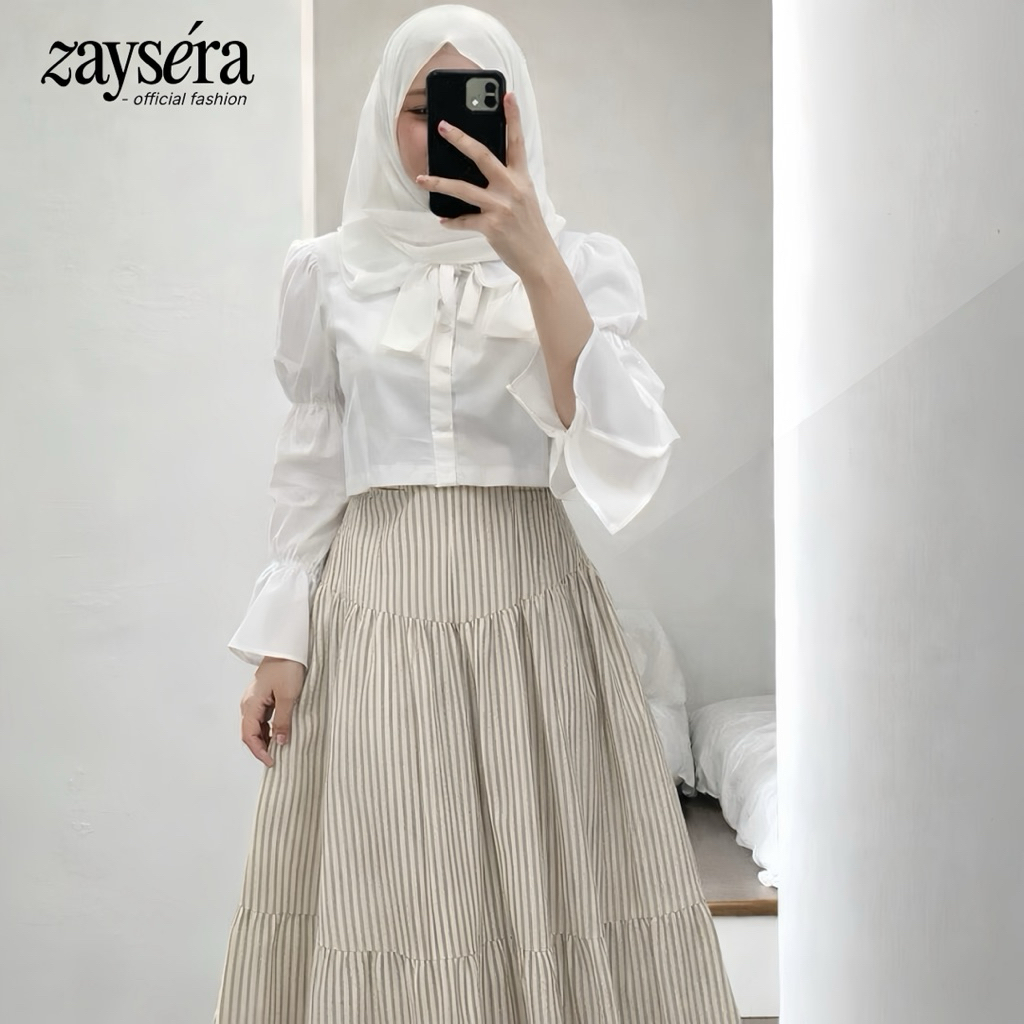 LEANY STRIPE SKIRT || Rok Panjang Wanita Model A-LINE Motif Garis Garis