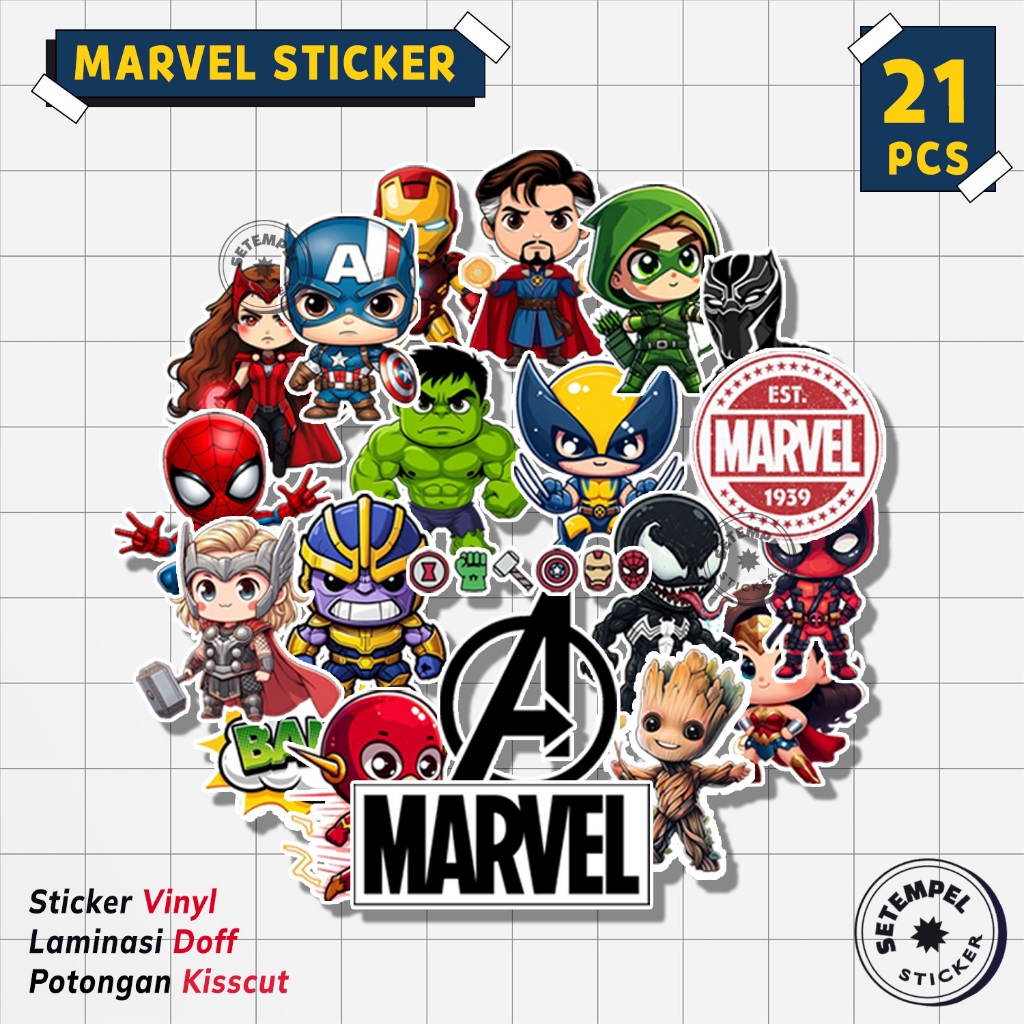 MARVEL Sticker Pack 21pcs | stiker marvel vinyl