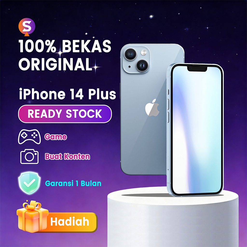 iPhone 14 PLUS Versi WiFi 128GB/256GB/512GB Second Original Inter HP ke 2 Baru 99% Foto/Live/Game