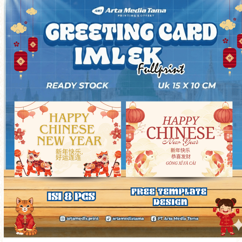ARTAMEDIATAMA - [8PCS/PACK] KARTU UCAPAN IMLEK Greeting Card Imlek CNY Kartu Ucapan Chinese New Year