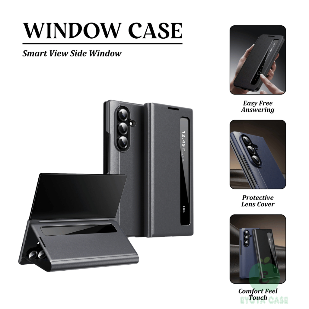 EY-282 SMART VIEW SIDE WINDOW Leather Case For Samsung Z FOLD 7 Z FOLD 6 Z FOLD 5 Z FOLD 4 / ZFOLD4 