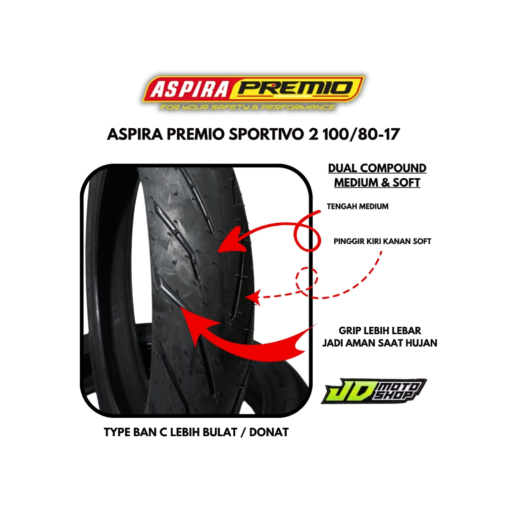 BAN ASPIRA PREMIO SPORTIVO 2 100/80-17 MEDIUM COMPOUND 100 80 17 TUBELESS PRODUKSI TAHUN TERBARU