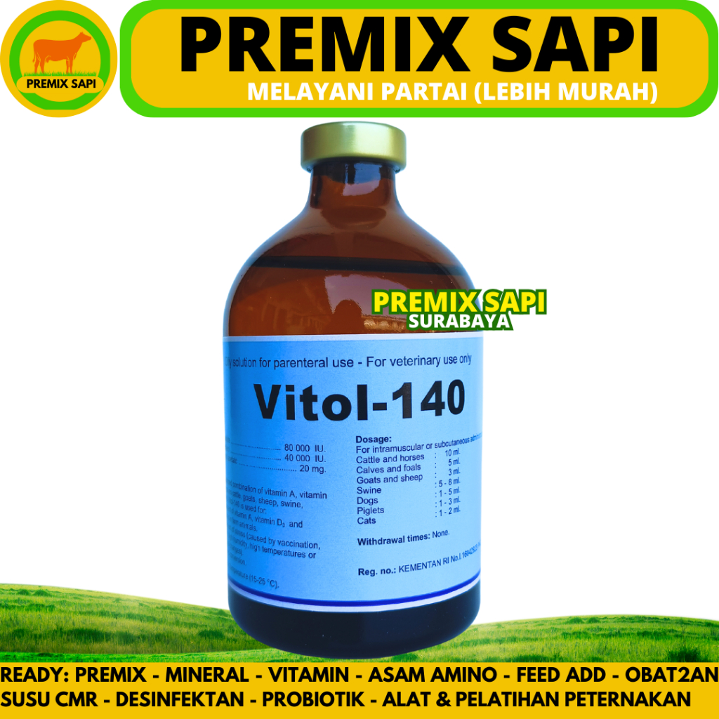 VITOL 140 100ML ORI - Vitamin ADE Hewan Perbaiki Kondisi & Produktivitas Ternak Sapi Kambing Babi