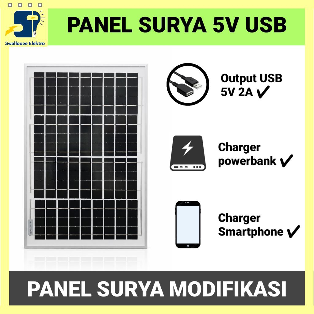 PANEL SURYA 10W 5V CHARGER HP SOLAR PANEL 5V 10W USB