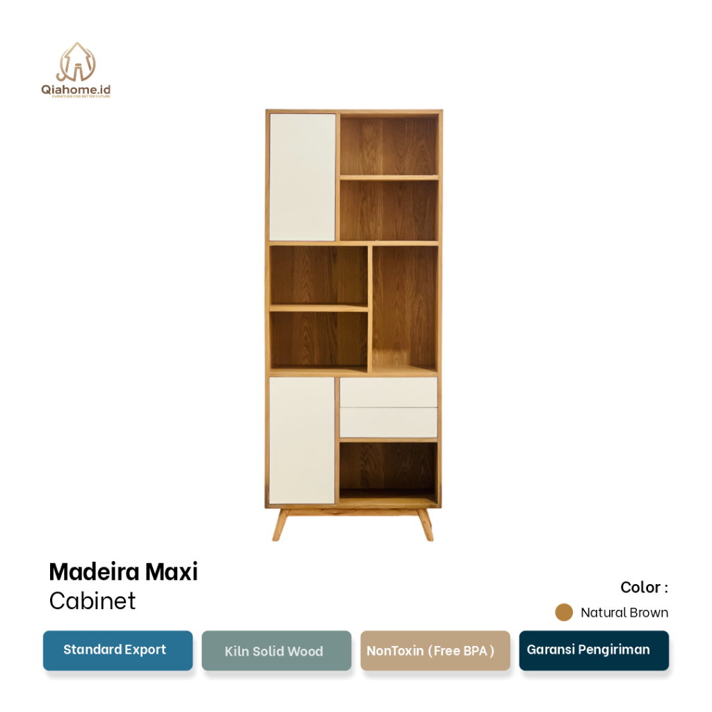 QIAHOME Madeira Cabinet  Lemari Buku Kayu  Bookcase Kayu