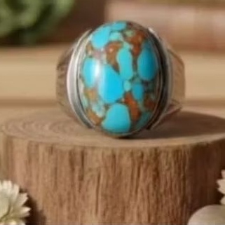 cincin batu akik pirus mesir biru urat mas ring monel size jari 6 sd 10