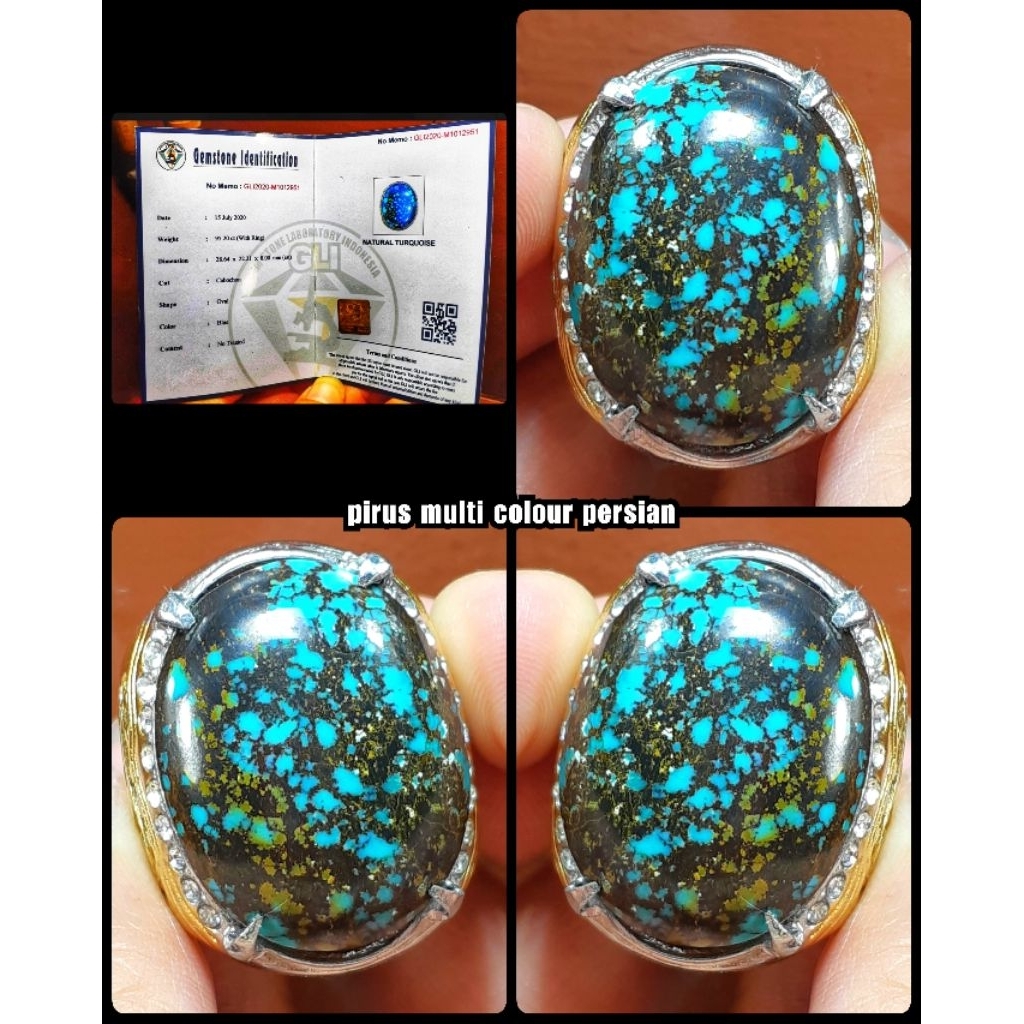 batu akik pirus multi colour  asli persi iran + memo lab