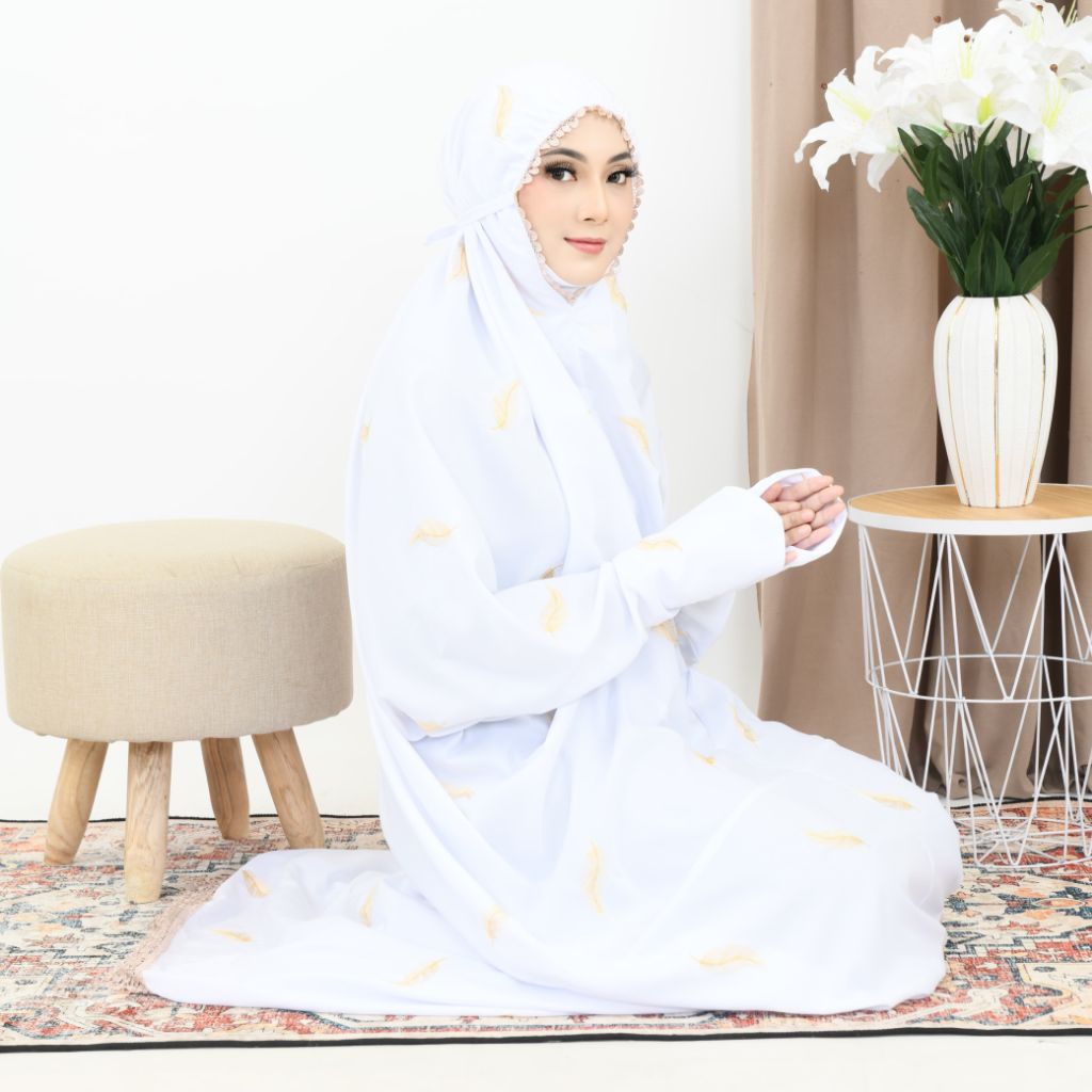 Mukenah Terusan Dewasa Bordir Noah Mukena Jumbo Putih